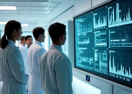 Healthcare professionals reviewing AI-driven patient diagnostic trends